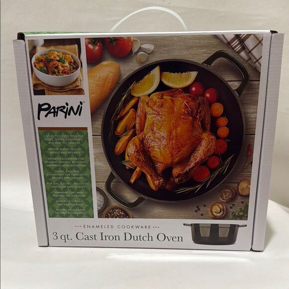 Parini 3 Qt Cast Iron Dutch Oven Green Black Enameled Nonstick Durable Cookware - Picture 1 of 15